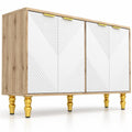 Airfind 47 Sideboard Buffet Cabinet with 4 Chevron Fluted Doors Anti-Toppling Devices for Kitchen, Natural