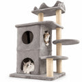 Airfind 48.5 inch Cat Tree with 2-story Condo and 3 Hideaway Caves for Large Cats, Engineered Wood Sisal MDF Plush Fabric Frame, Gray