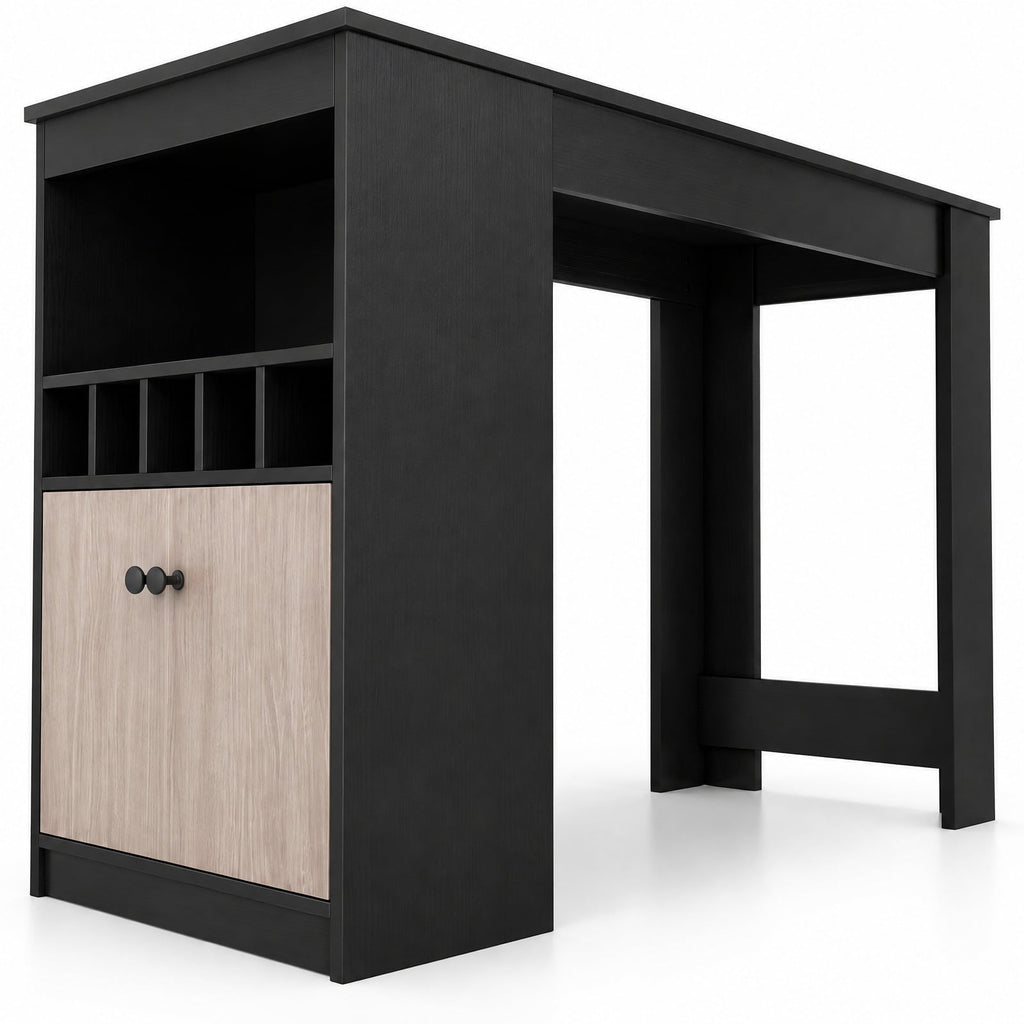 Airfind 48 Inch Bar Table with Storage Cabinet and Wine Rack, 210 lbs Capacity, Engineered Wood MDF Frame, 48 x 24 x 36 Footprint, Black