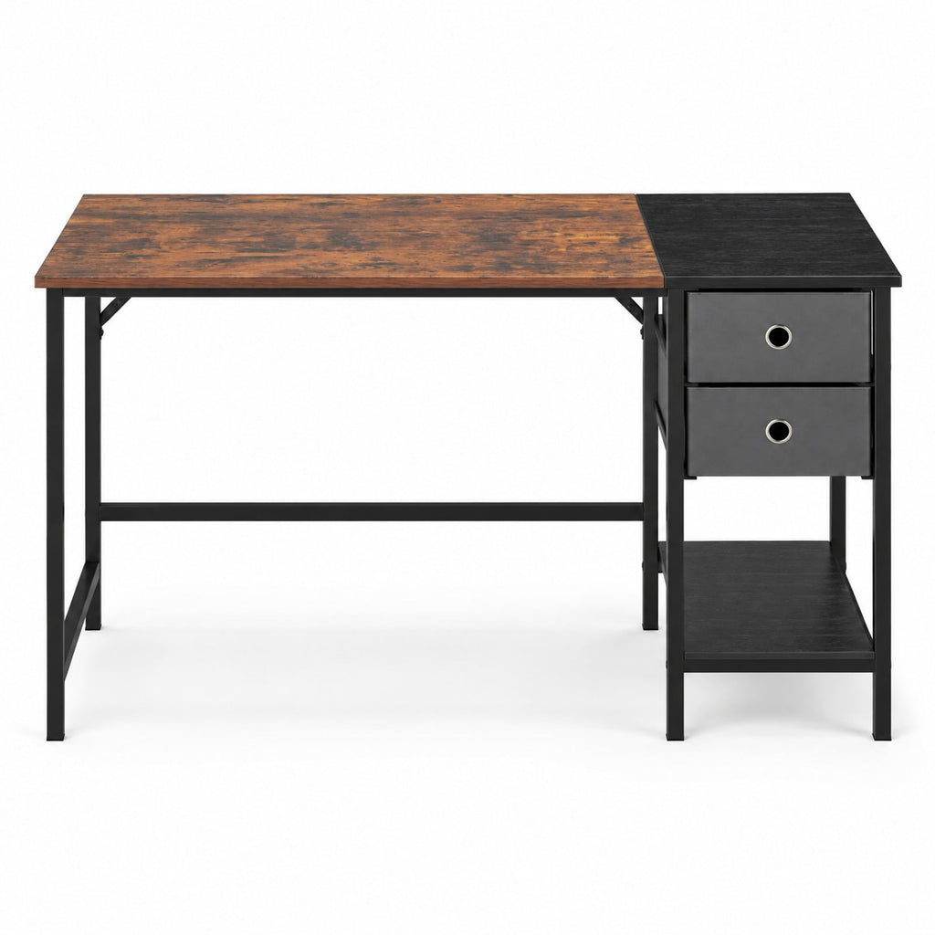 Airfind 48 Inch Computer Desk with 2 Fabric Drawers Industrial Home Office Desk, 110 lbs Capacity, Engineered Wood Metal Fabric Frame, Brown