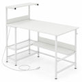 Airfind 48 Inch Computer Desk with Power Outlets and Storage Shelves, 88 lbs Capacity, Engineered Wood Metal Frame, 48 Inch x 23 Inch x 43.5 Inch Footprint