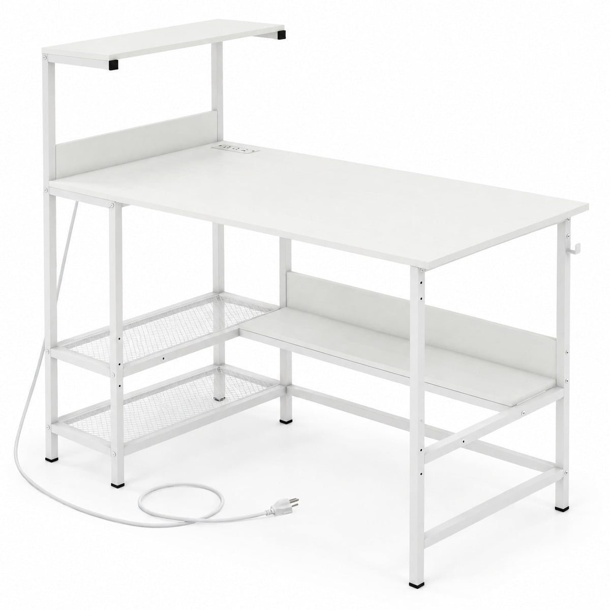 Airfind 48 Inch Computer Desk with Power Outlets and Storage Shelves, 88 lbs Capacity, Engineered Wood Metal Frame, 48 Inch x 23 Inch x 43.5 Inch Footprint