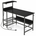 Airfind 48 Inch Computer Desk with Power Outlets and Storage Shelves, 88 lbs Capacity, Engineered Wood Metal Frame, 48 Inch x 23 Inch x 43.5 Inch Footprint