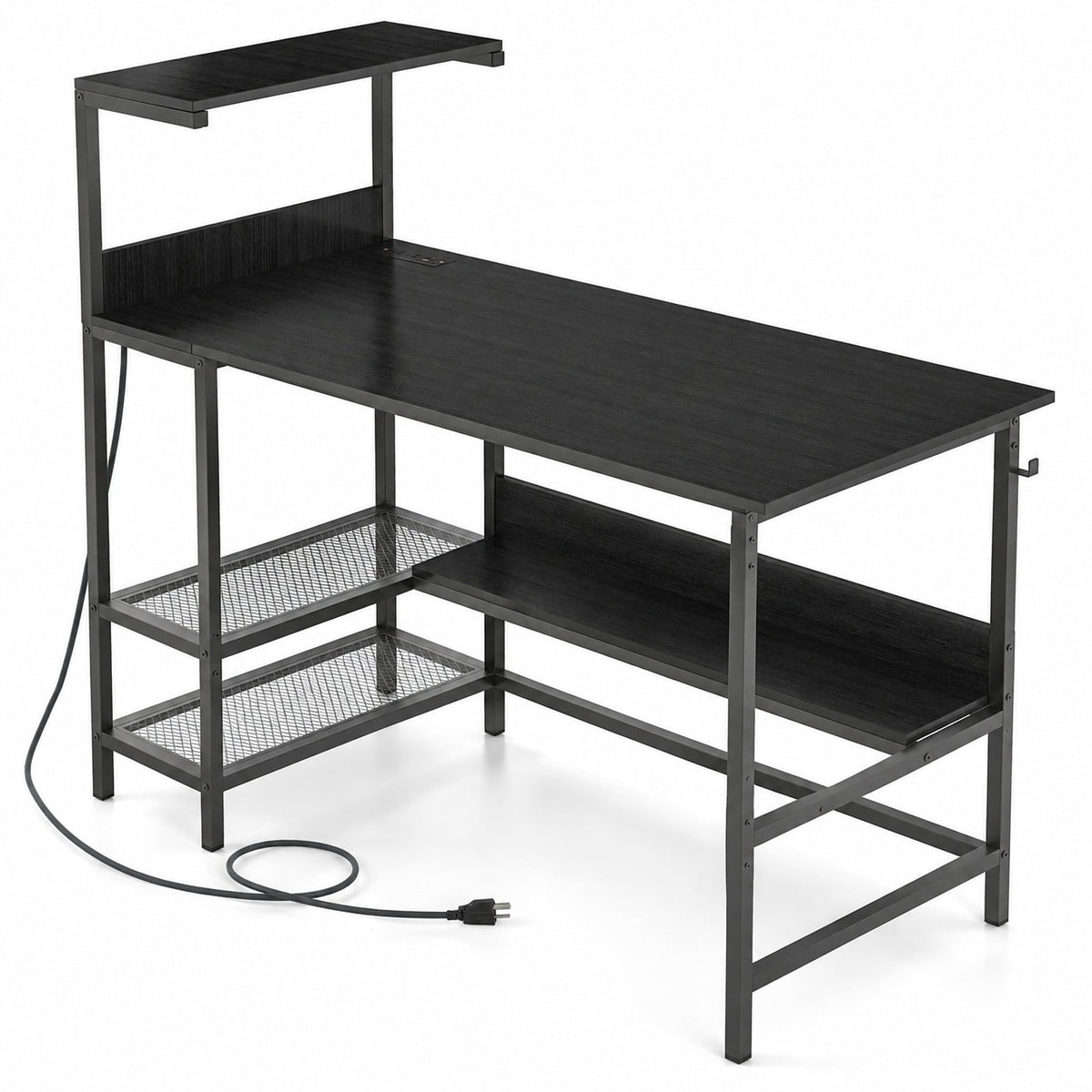 Airfind 48 Inch Computer Desk with Power Outlets and Storage Shelves, 88 lbs Capacity, Engineered Wood Metal Frame, 48 Inch x 23 Inch x 43.5 Inch Footprint