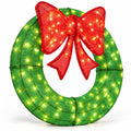 Airfind 48 Inch Pre-Lit Lighted Christmas Mesh Wreath with Bow and 200 LED Bulbs, Metal Mesh Fabric Frame, 29 x 30 Footprint, Green