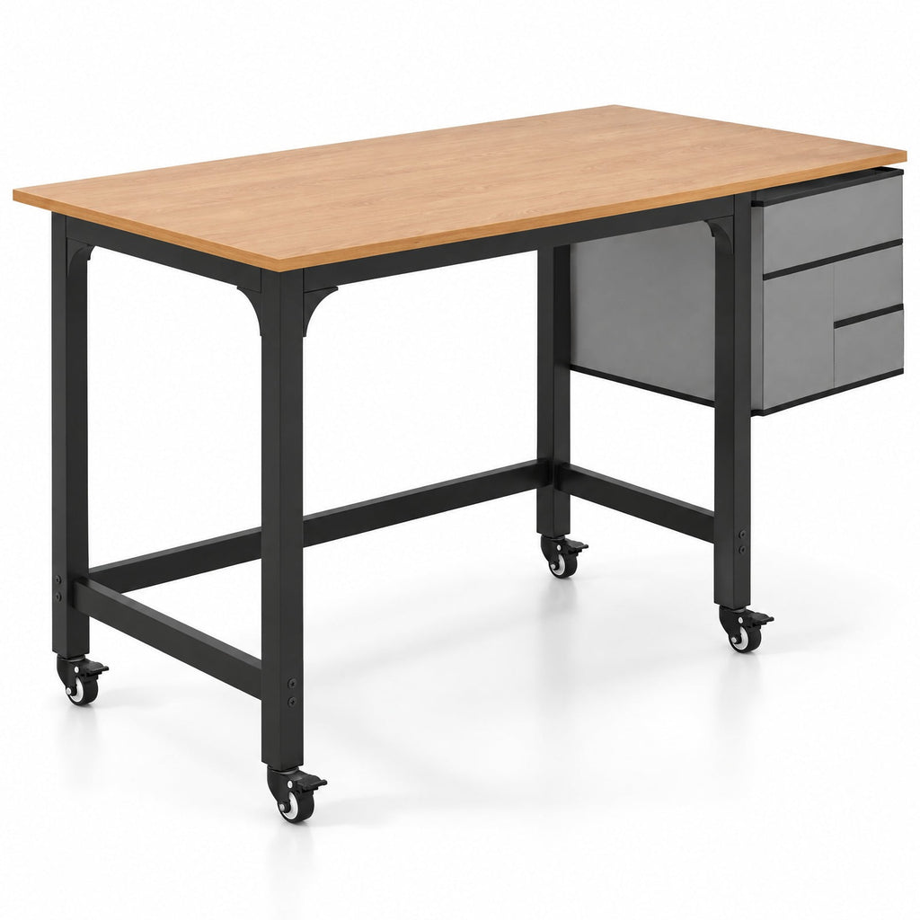 Airfind 48 Inch Rolling Computer Desk with Heavy-duty Metal Frame for Home and Office, 220 lbs Capacity, Engineered Wood Metal Frame, Natural