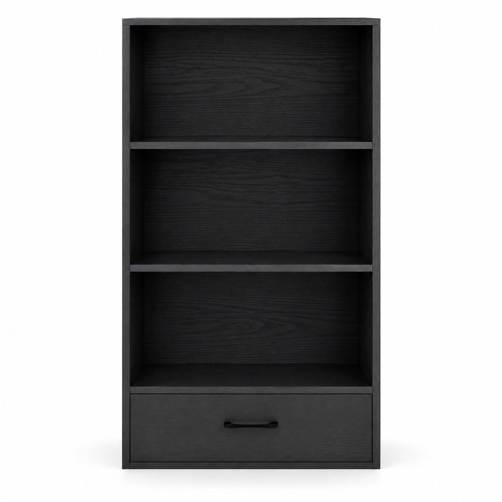 Airfind 48 Inch Tall 4 Tiers Wood Bookcase with Drawer, 88 lbs Capacity, Engineered Wood MDF Frame, 24in x 15in x 42.5in Footprint, Black