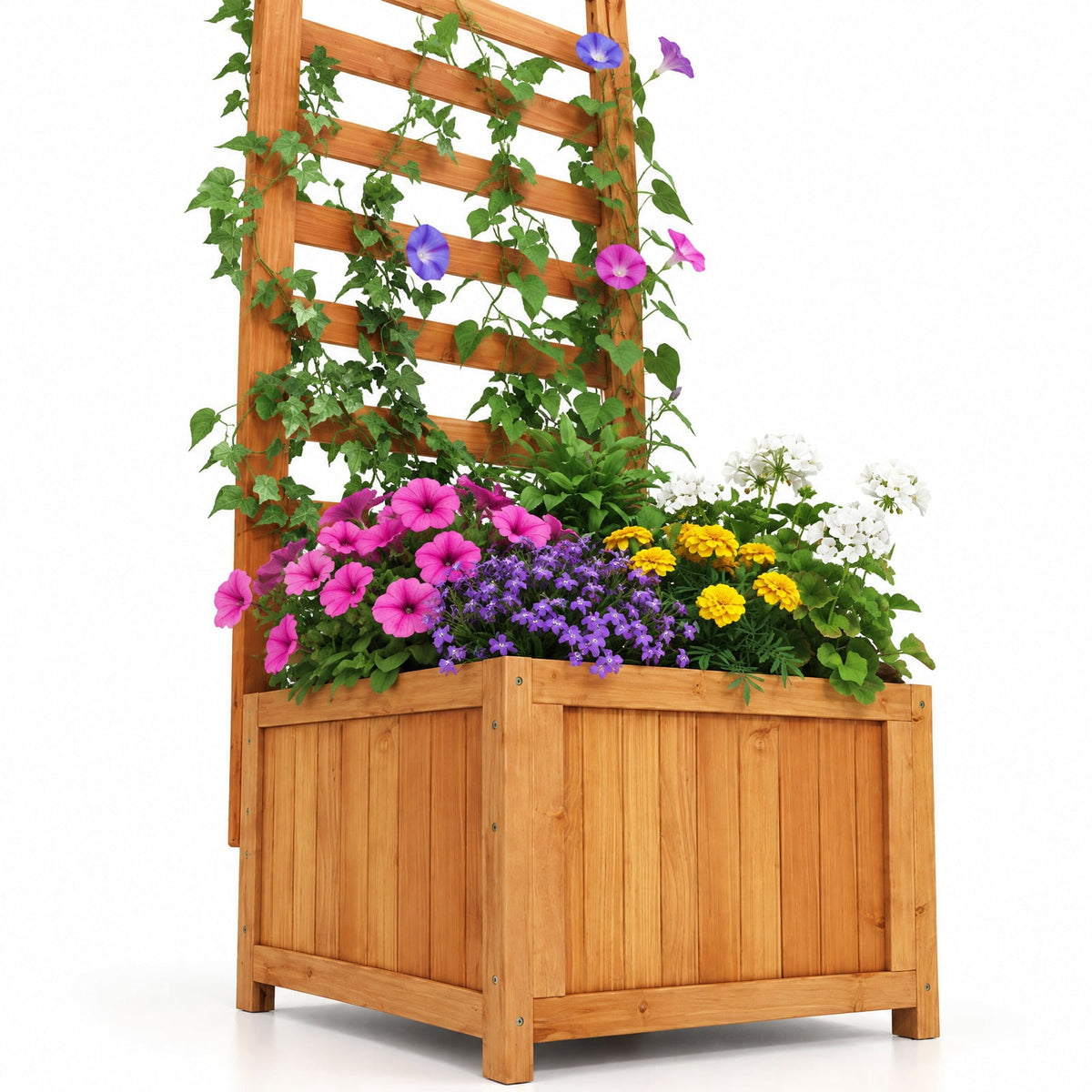 Airfind 48 Inch Wood Raised Garden Bed with Trellis with Drainage Holes, 44 lbs Capacity, Wood Frame, 17 Inch x 16 Inch x 48 Inch Planter Box Interior Footprint
