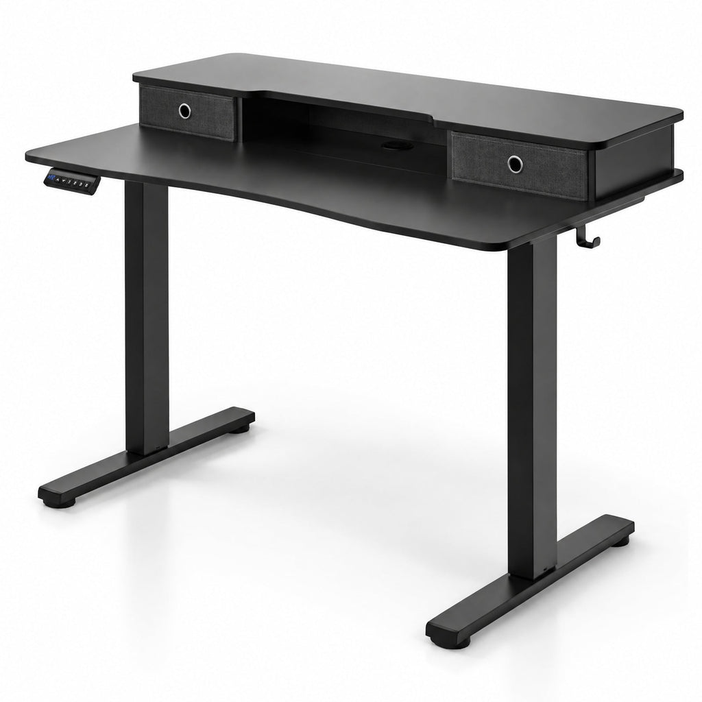 Airfind 48 Inch x 24 Inch Height Adjustable Electric Standing Desk with 2 Drawers, 200 lbs Capacity, Engineered Wood Metal Fabric Frame, Black