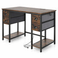 Airfind 48 Inches Computer Desk with Power Outlet Home Office Desk with 4 Fabric Drawers, 110 lbs Capacity, Engineered Wood Metal Fabric Frame