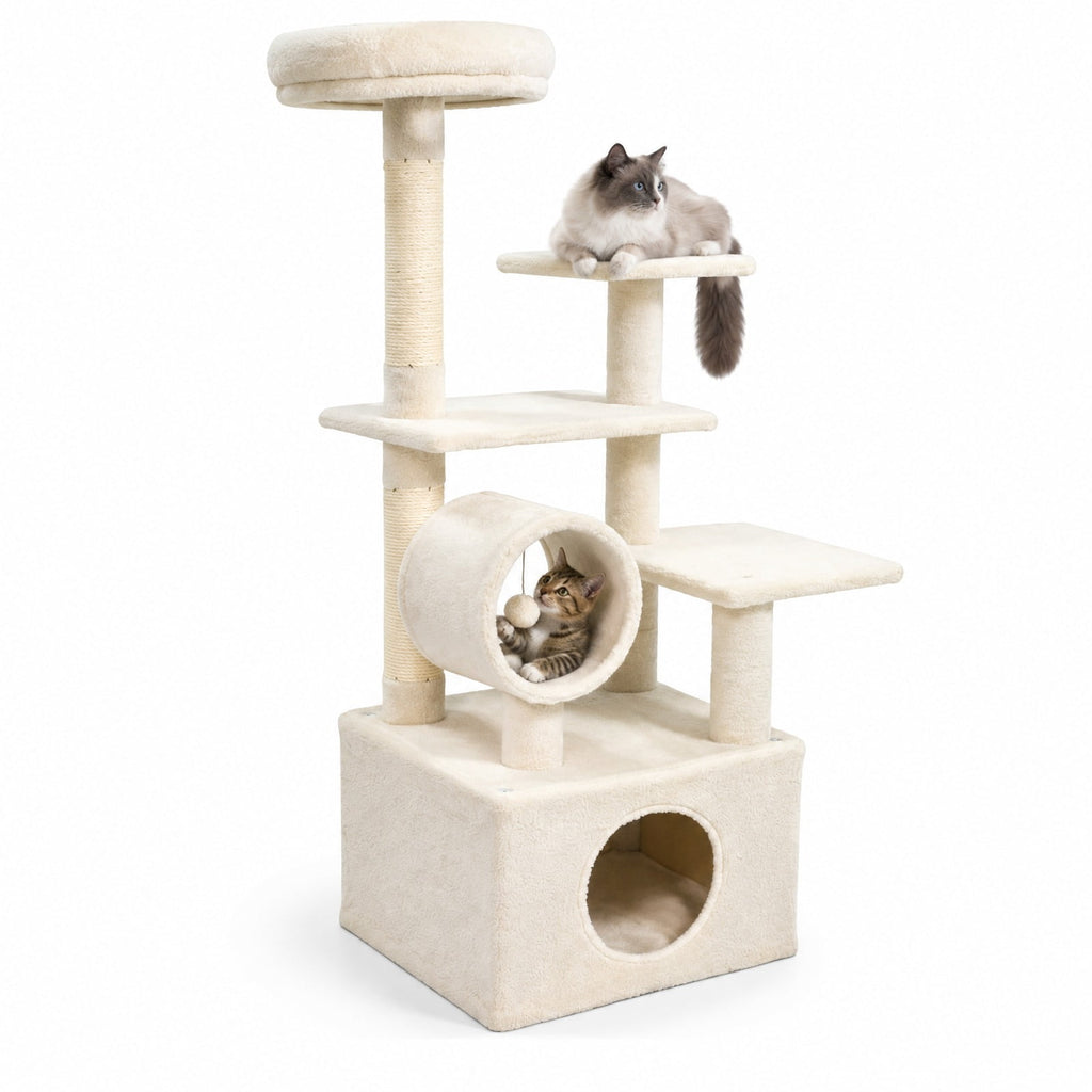Airfind 48 Inches Tall Cat Tree Multi-Level Kitten Tower with Large Condo Padded Top Perch, Engineered Board Plush Sponge Jute Frame, Beige