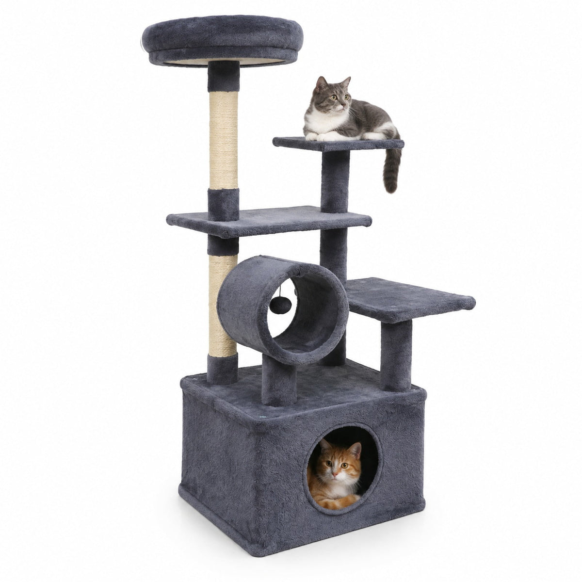 Airfind 48 Inches Tall Cat Tree Multi-Level Kitten Tower with Large Condo Padded Top Perch, Engineered Board Plush Sponge Jute Frame, Grey