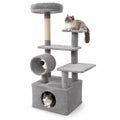 Airfind 48 Inches Tall Cat Tree Multi-Level Kitten Tower with Large Condo Padded Top Perch, Engineered Board Plush Sponge Jute Frame, Light Gray