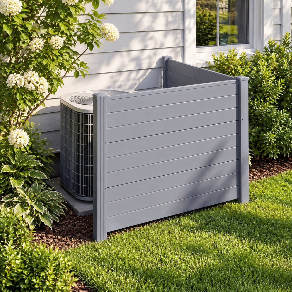 Airfind 48 x 38 Inch Air Conditioner Fence 2 Panels with Metal Ground Stakes, PVC Frame, 48 x 48 x 55 Footprint, Gray