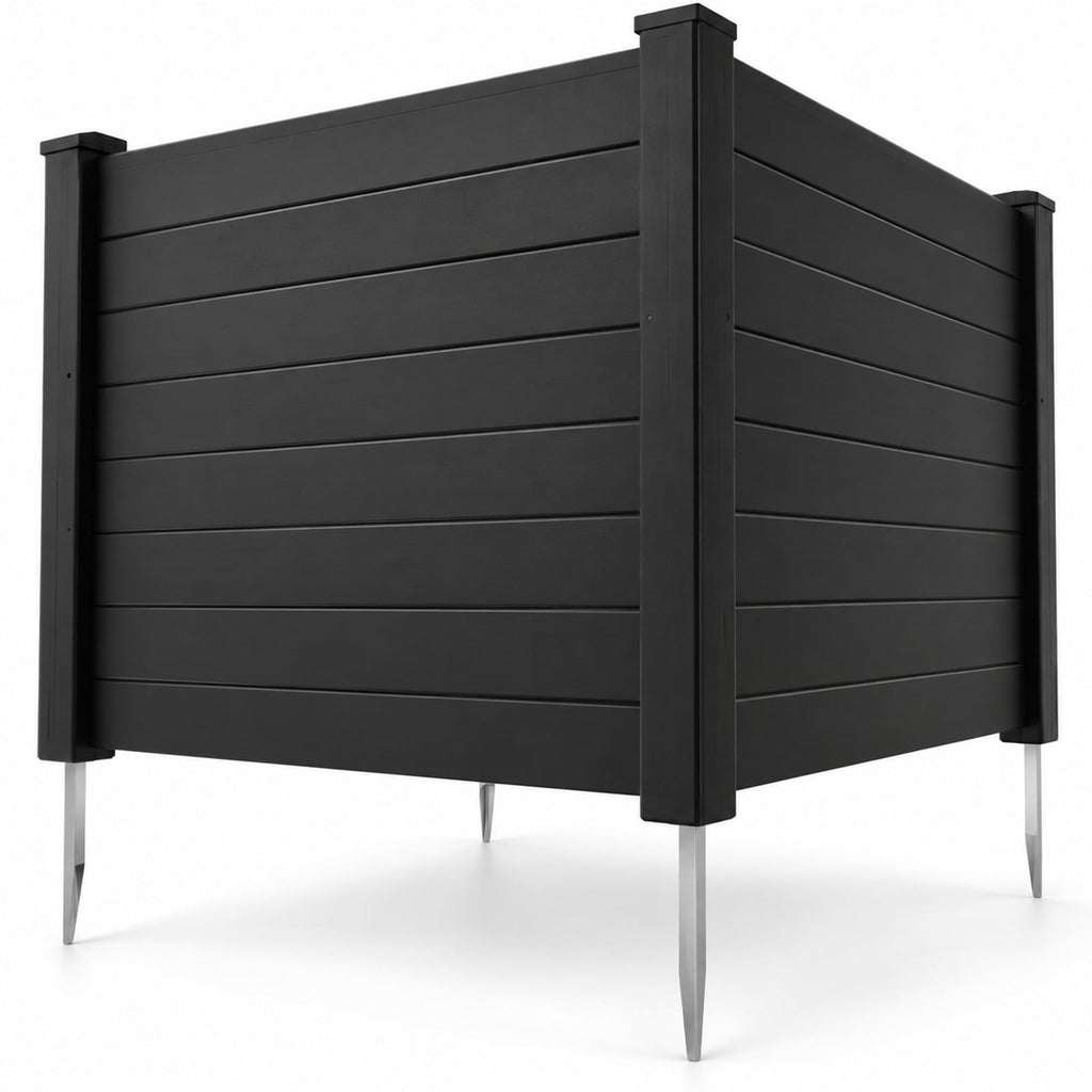 Airfind 48 x 38 Inch Air Conditioner Fence 3 Panels with Metal Ground Stakes for Patio Backyard, PP ABS Galvanized Metal Frame, Black