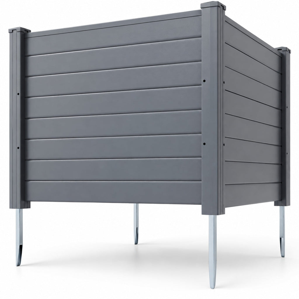 Airfind 48 x 38 Inch Air Conditioner Fence 3 Panels with Metal Ground Stakes for Patio Backyard, PP ABS Galvanized Metal Frame, Gray