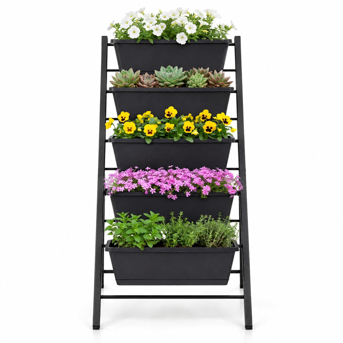 Airfind 5, 22 lbs Capacity, PP Metal Frame, 23 x 27 x 44 Footprint, Black, 5 planter boxes for modular growing