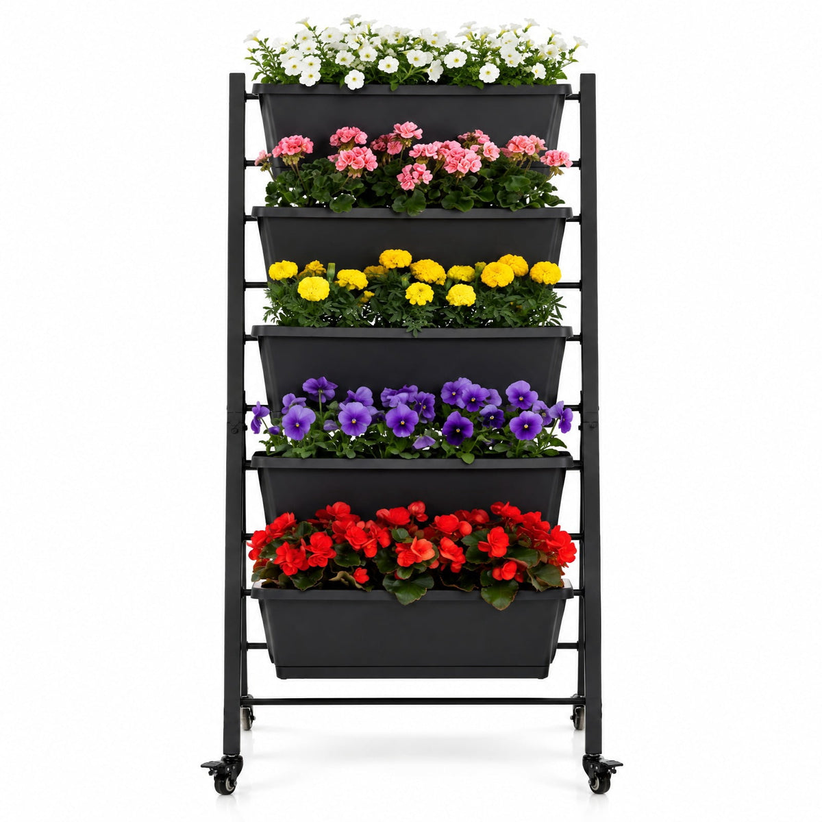 Airfind 5, 22 lbs Capacity, PP Metal Frame, 23 x 27 x 46 Footprint, Black, 5 planter boxes for modular growing