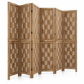 Airfind 5.5 FT Tall Room Divider 6 Panels with Wave Cutout and Paulownia Frame for Room, Paulownia Wood Metal Frame, 95in x 67in Footprint, Brown