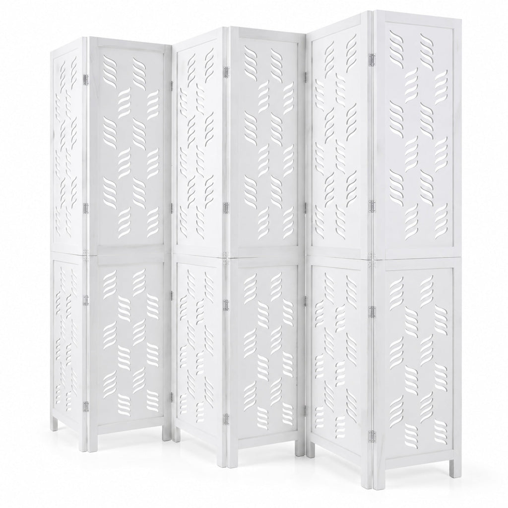 Airfind 5.5 FT Tall Room Divider 6 Panels with Wave Cutout and Paulownia Frame for Room, Paulownia Wood Metal Frame, 95in x 67in Footprint, White