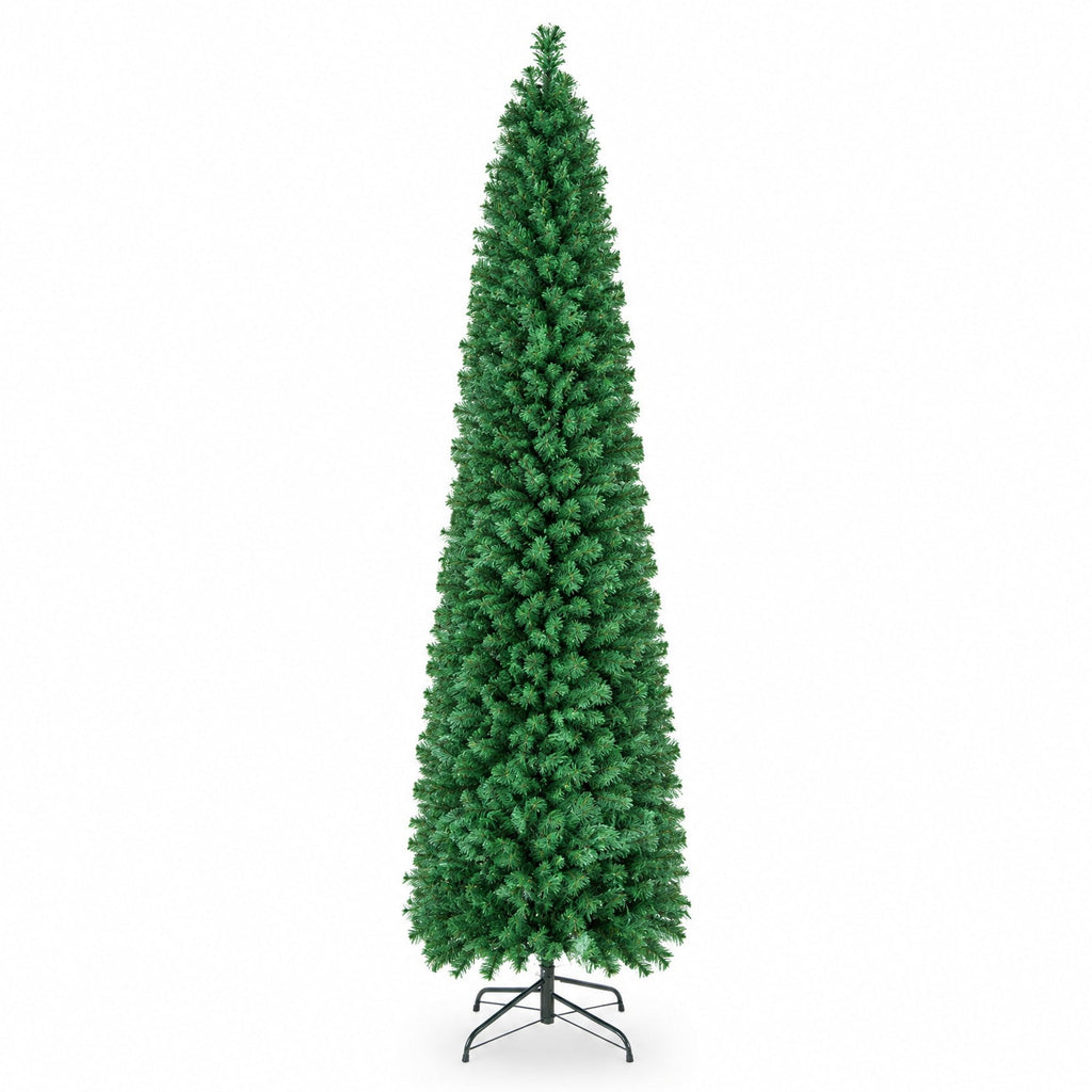 Airfind 5/6/7/8 FT Pre-Lit Christmas Pencil Tree with Colorful Fiber Optics Green-8 ft, PVC Metal Fiber Optics Frame, Green