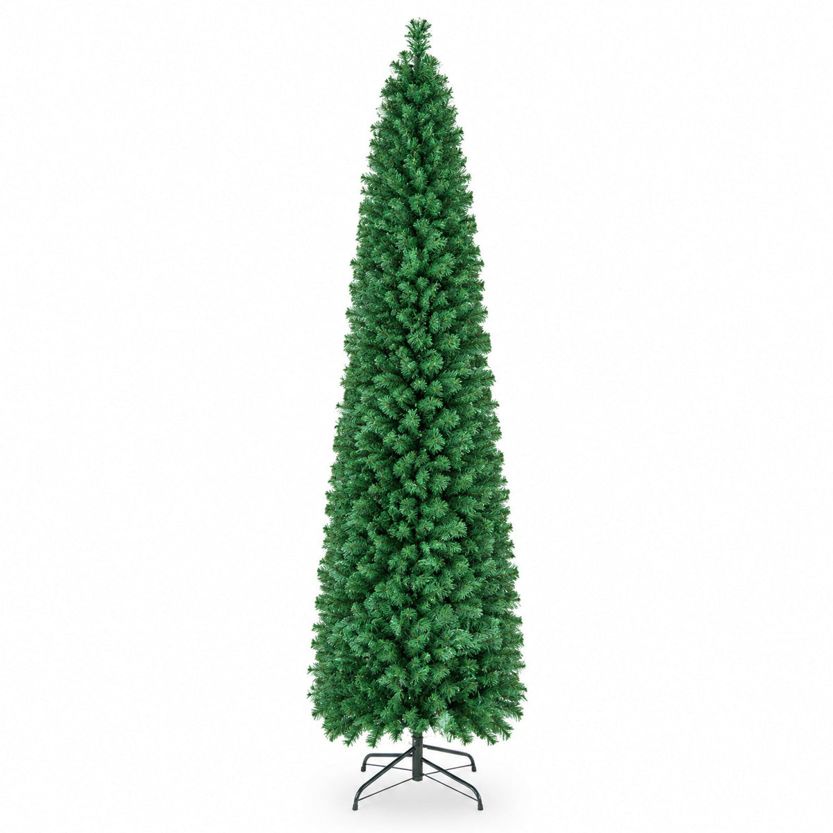 Airfind 5/6/7/8 FT Pre-Lit Christmas Pencil Tree with Colorful Fiber Optics Green-8 ft, PVC Metal Fiber Optics Frame, Green