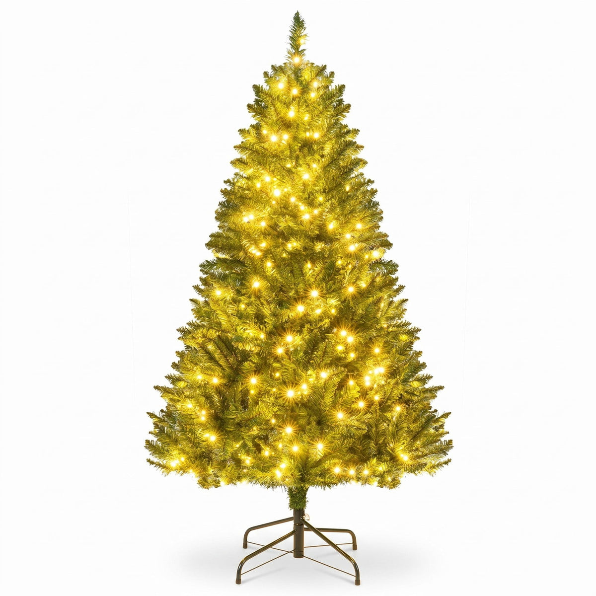 Airfind 5/6/7 Feet Artificial Christmas Tree Hinged Xmas Tree with 7 Lighting Modes-5 Feet, Green, Diameter of Stand 18in/18in/22in