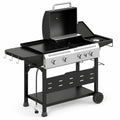 Airfind 5-Burner Propane Gas Grill and Griddle Combo with Side Burner, Metal 201 Stainless Steel Cast Iron PP Frame, Black