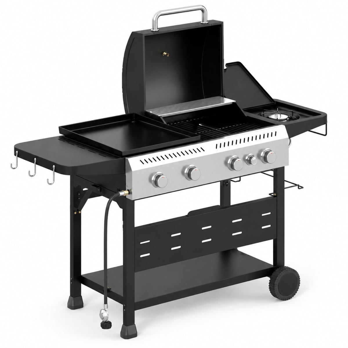 Airfind 5-Burner Propane Gas Grill and Griddle Combo with Side Burner, Metal 201 Stainless Steel Cast Iron PP Frame, Black
