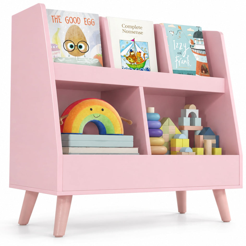 Airfind 5-Cube Kids Bookshelf and Toy Organizer with Anti-Tipping Kits, 68 lbs Capacity, MDF Solid Wood Frame, Pink