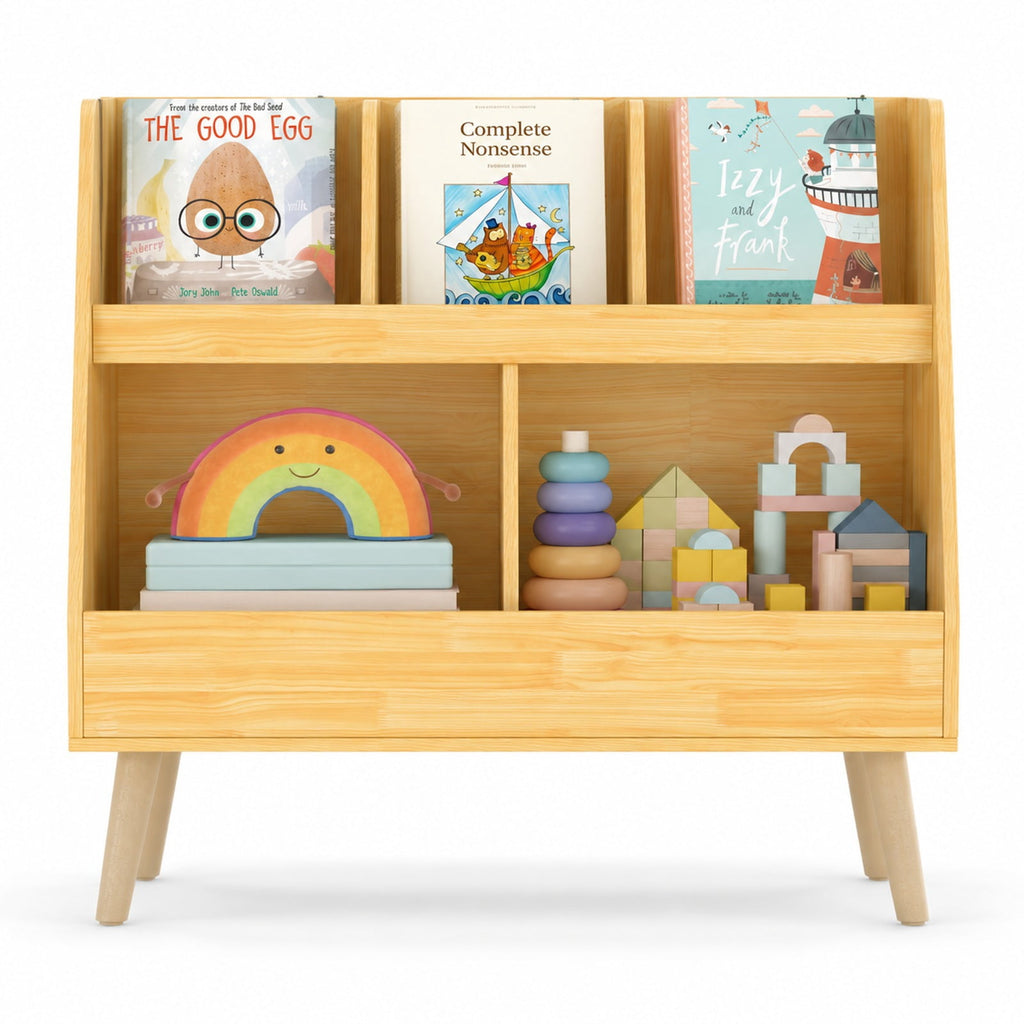 Airfind 5-Cube Kids Bookshelf and Toy Organizer with Anti-Tipping Kits, 68 lbs Capacity, MDF Solid Wood Frame, White Oak Natural Pink Light Gray