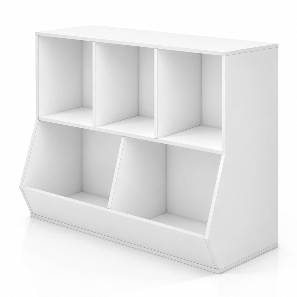 Airfind 5-Cube Wooden Kids Toy Storage Organizer with Anti-Tipping Kits, 110 lbs Capacity, MDF Engineered Wood Frame, 35.5 Inch x 16 Inch x 30 Inch Footprint