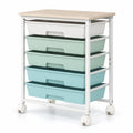 Airfind 5-Drawer Rolling Cart with Wooden Tabletop and Metal for Craft Room, 33 lbs Capacity, Metal PP Engineered Wood, Green