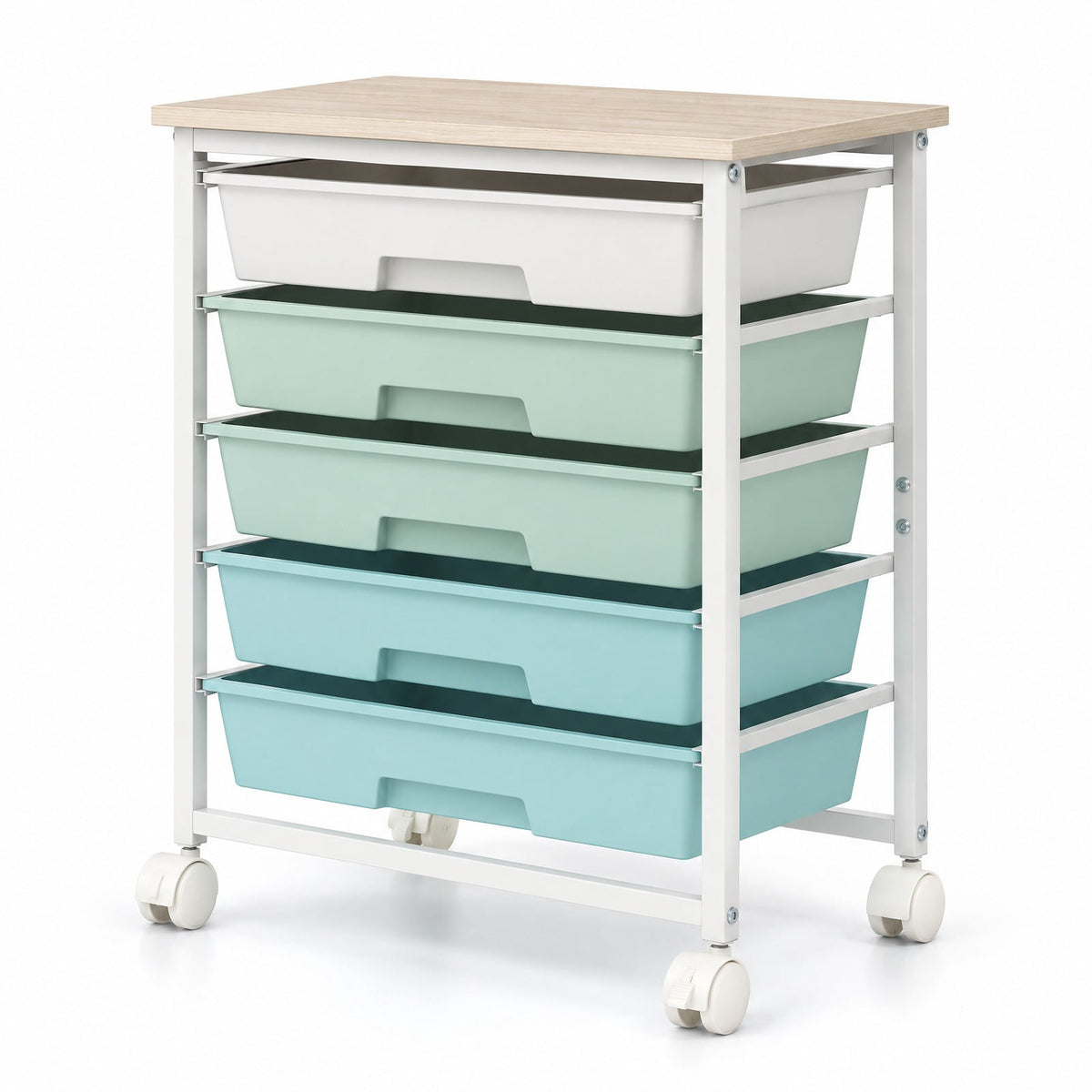 Airfind 5-Drawer Rolling Cart with Wooden Tabletop and Metal for Craft Room, 33 lbs Capacity, Metal PP Engineered Wood, Green