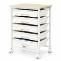 Airfind 5-Drawer Rolling Cart with Wooden Tabletop and Metal for Craft Room, 33 lbs Capacity, Metal PP Engineered Wood, White