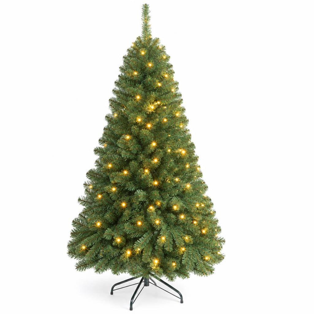 Airfind 5 FT Artificial Christmas Tree with 2 Lighting Colors and Folding Metal Stand, PVC Metal Frame, Green