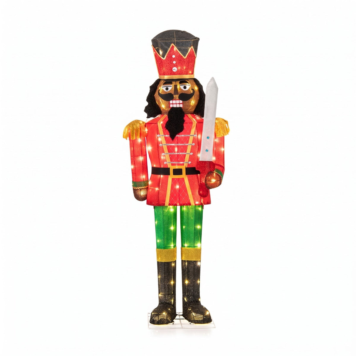 Airfind 5 FT Lighted Christmas Nutcracker with Glitter Sword for Outdoor, Metal Tinsel Frame, 21.5 x 5 ft Footprint, Multi-color