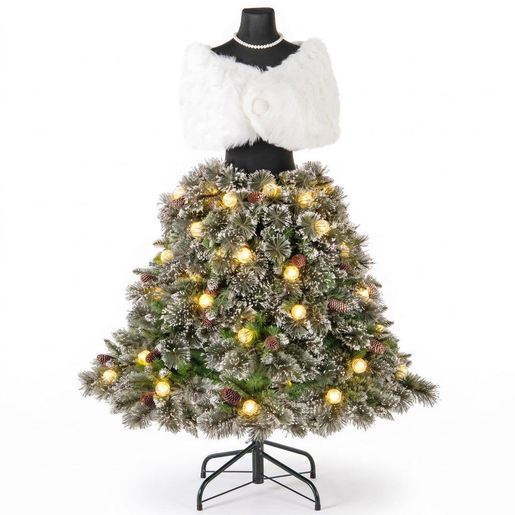 Airfind 5 FT Pre-lit Mannequin Artificial Christmas Tree Hinged Dress Form Xmas Tree with 465 Branch Tips, Green and White