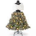 Airfind 5 FT Pre-lit Mannequin Artificial Christmas Tree Hinged Dress Form Xmas Tree with 465 Branch Tips, Green and White
