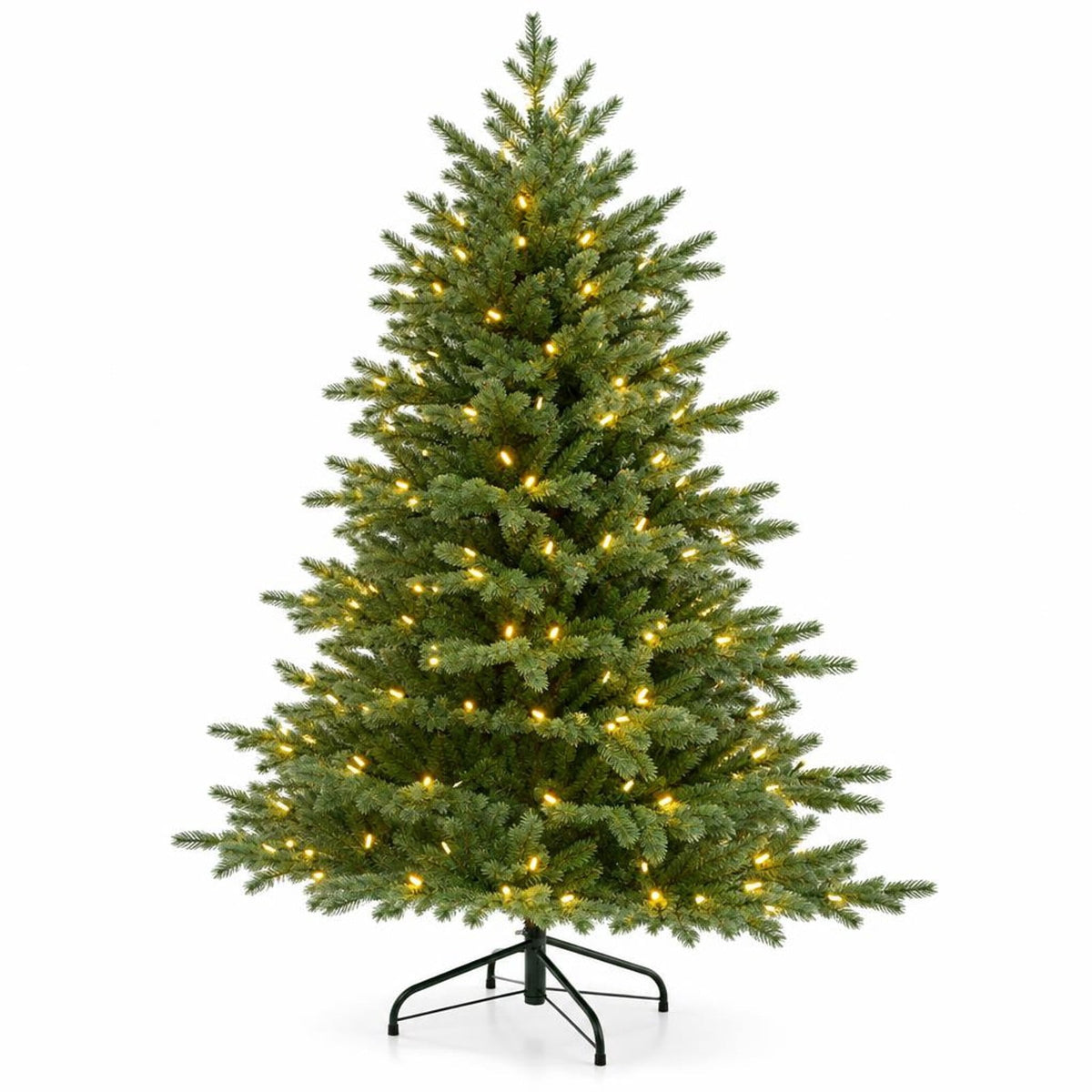 Airfind 5 Feet Artificial Christmas Tree with 1426 Lush PVC Branch Tips and 200 Warm White LED Lights, PVC PE Metal Frame, Green