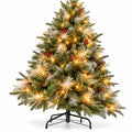 Airfind 5 Feet Pre-Lit Artificial Christmas Tree with 8 Modes LED Lights with Berries, PVC PE PET Metal 5 Feet Frame, 3 x 5 ft Footprint, Green