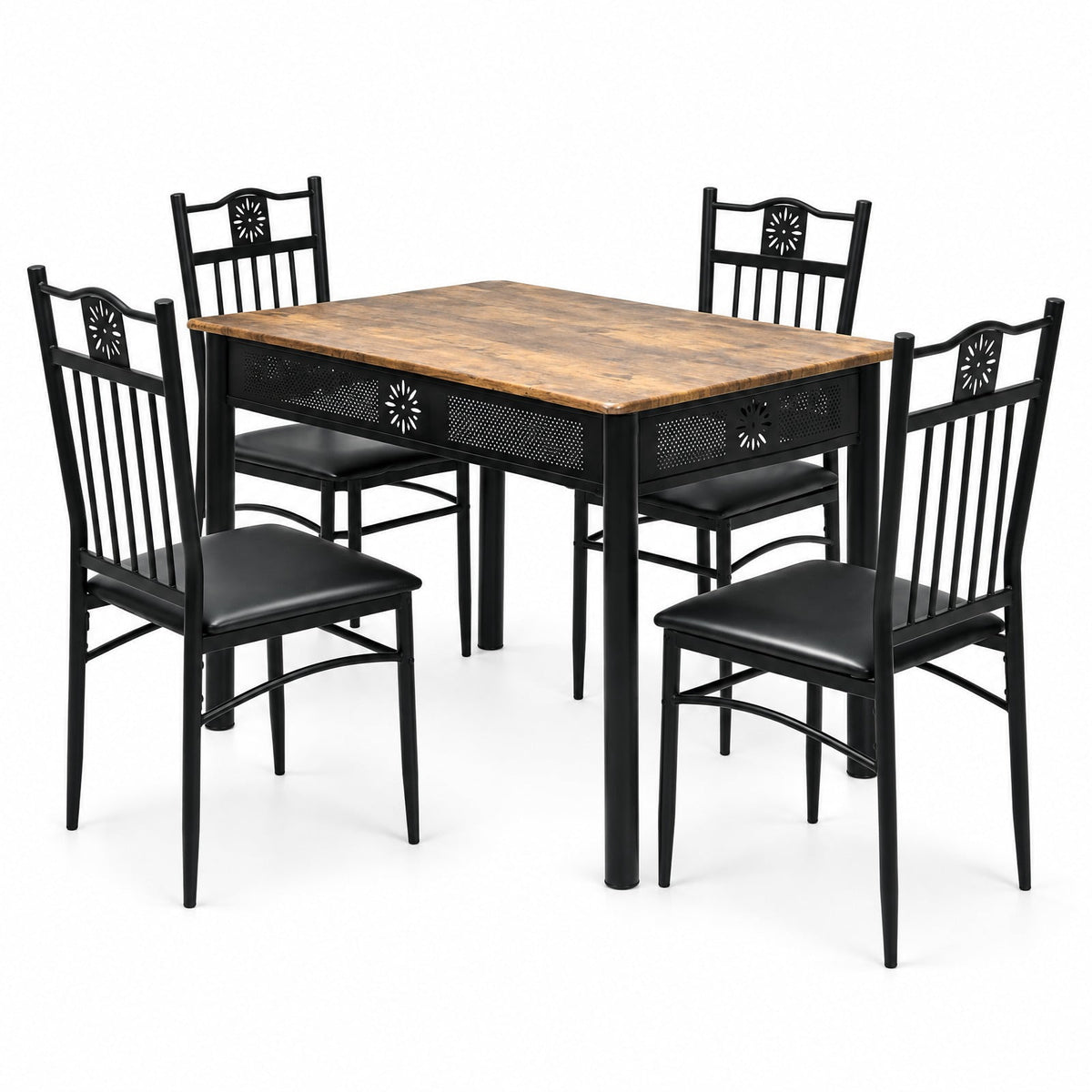 Airfind 5 Pcs Dining Set Wood Metal Table and 4 Chairs with Cushions, 132 lbs Capacity, Steel tube and MDF Frame, Black