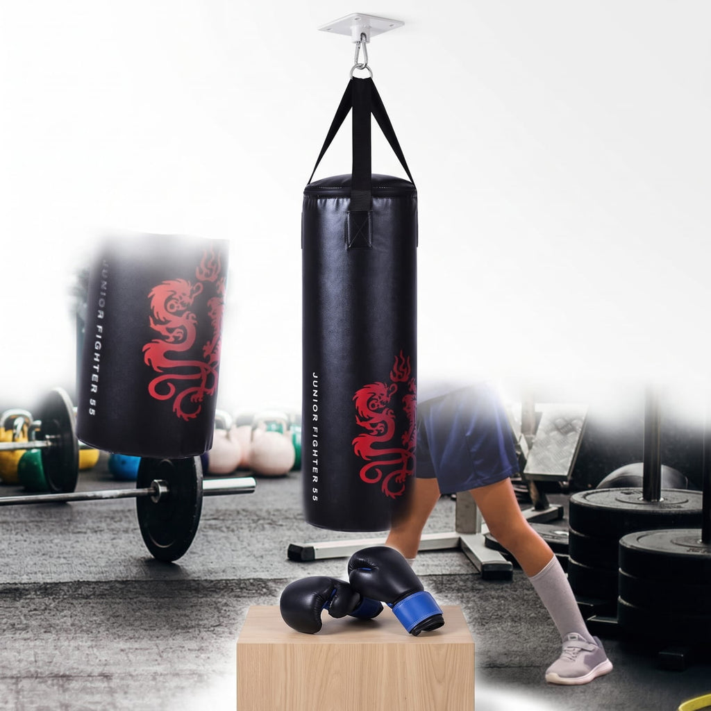 Airfind 5 Piece 40 Pound Filled Hanging Punching Bag Boxing Set with Gloves Jump Rope and Rucksack for Home Training, Black