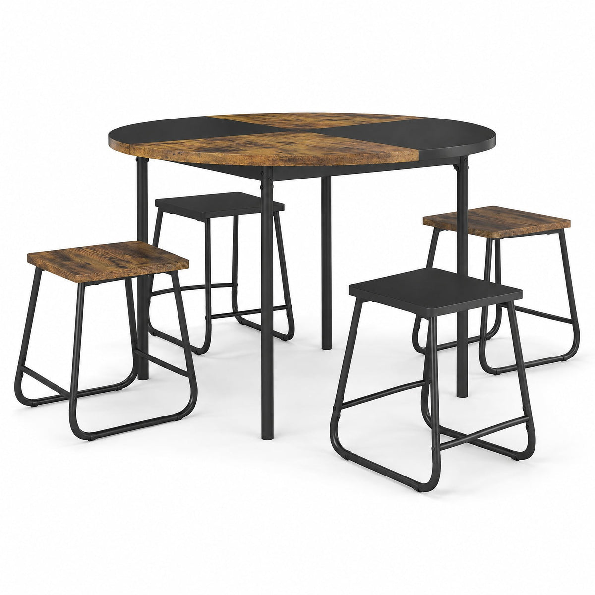 Airfind 5-Piece Dining Set for 4 47 Inch Round Kitchen Table and 4 Stools, MDF Metal Frame, Brown, Table Size 47in x 30in