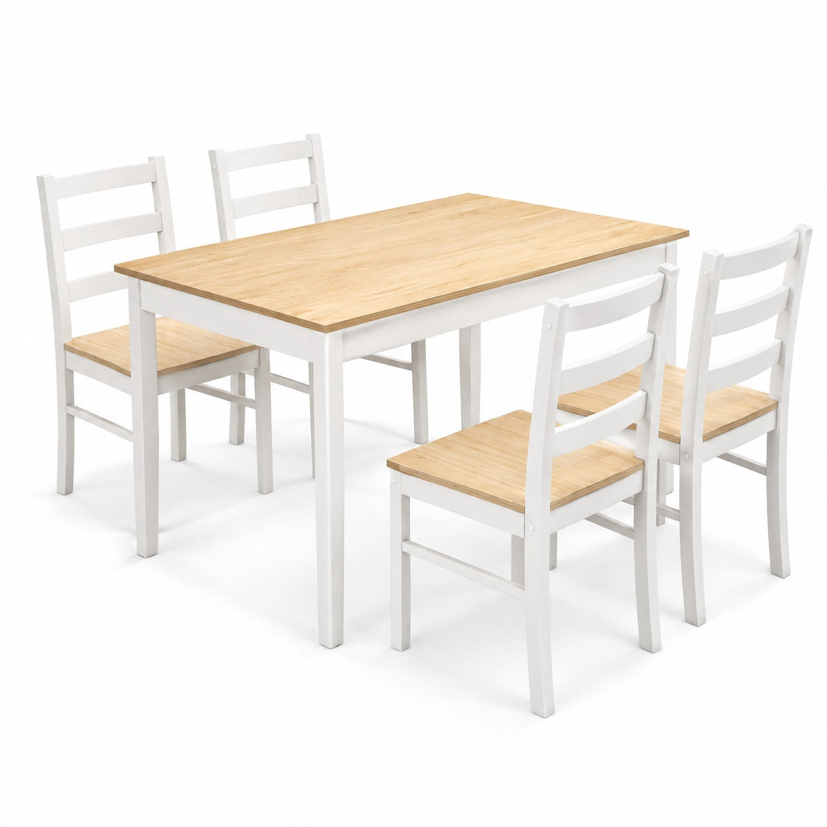 Airfind 5-Piece Wooden Dining Set with Rectangular Table and 4 Chairs, 200 lbs Capacity, Rubber Wood Acacia Wood Veneer MDF Plywood Frame, Natural