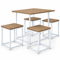 Airfind 5 Pieces Metal Frame Dining Set with Compact Dining Table and 4 Stools, Steel MDF Frame, 31in x 31in x 30in Footprint, Natural