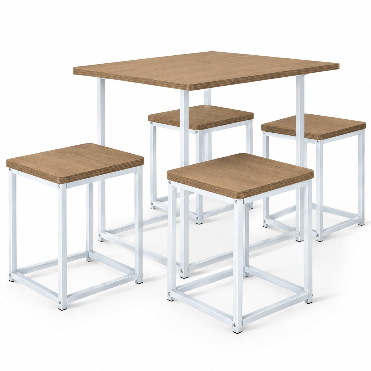 Airfind 5 Pieces Metal Frame Dining Set with Compact Dining Table and 4 Stools, Steel MDF Frame, 31in x 31in x 30in Footprint, Natural