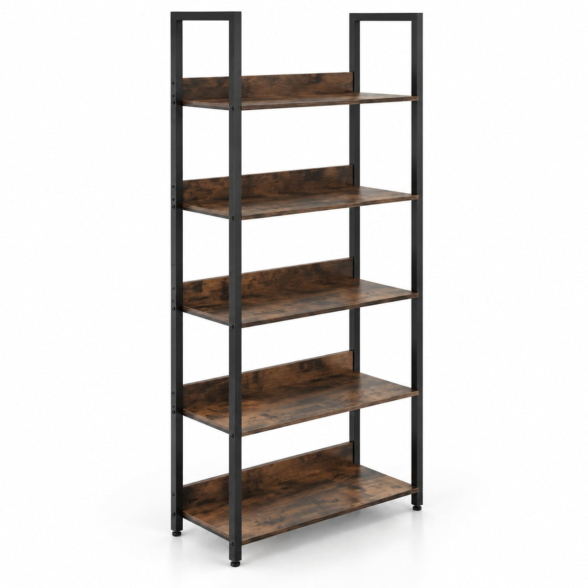 Airfind Bookshelf, 5-Tier, Tall Wooden Open Bookcase with Back Panels, 33 lbs Capacity, Engineered Wood Metal Frame, 24 Inch x 12 Inch x 61 Inch Footprint, Brown