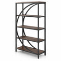Airfind 5-Tier Bookshelf with Half-Moon Shape for Living Room and Home Office, 88 lbs Capacity, Engineered Wood Metal Frame, Brown