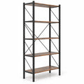 Airfind 5-Tier Bookshelf with Open Shelves and Heavy Duty Metal Frame, 220 lbs Capacity, Metal Engineered Wood Frame, Brown